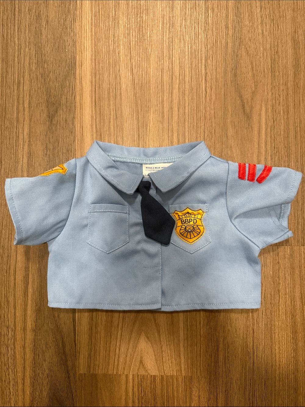 Build-A-Bear Light Blue Police Shirt with Black Tie and Yellow Badge